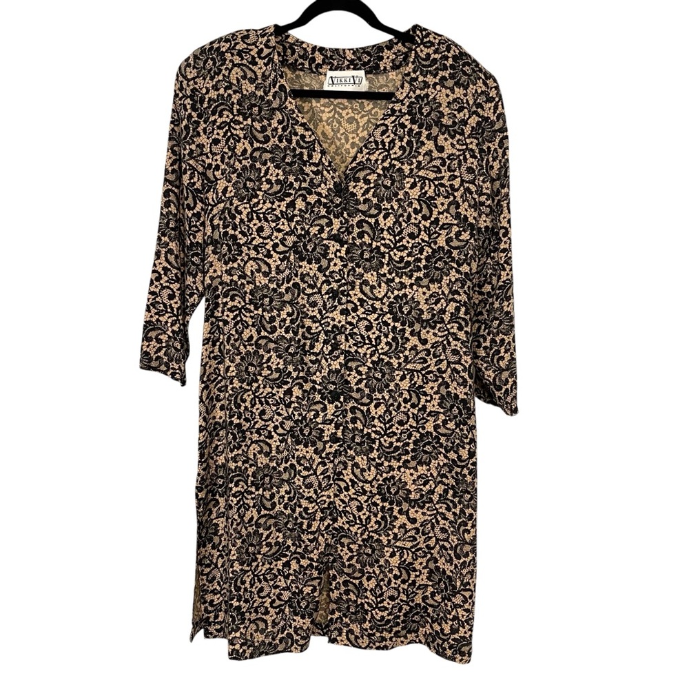 Vintage Black and Tan Floral Duster Tunic